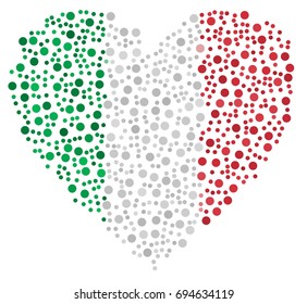 Heart shaped abstract Italian flag - the flag of Italy made of small red, white and green circles