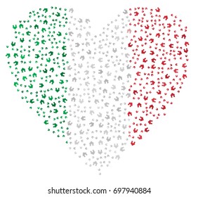 Heart shaped abstract Italian flag - the flag of Italy made of small red, white and green houses