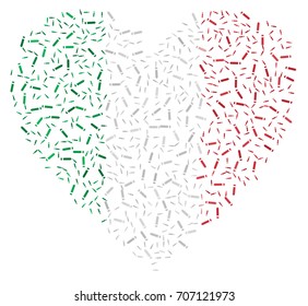 Heart shaped abstract Italian flag - the flag of Italy made of pencils