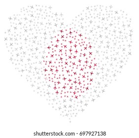 Heart shaped abstract Japanese flag - the flag of Japan made of small red and white  planes