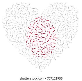 Heart shaped abstract Japanese flag - the flag of Japan made of pencils