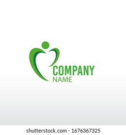 Heart shaped abstract logo template with illustrations of green people for the needs of your organization, business and community