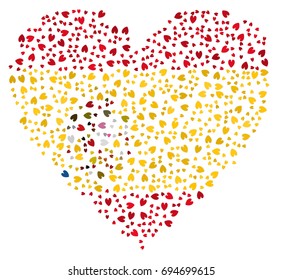 Heart shaped abstract Spanish flag - the flag of Spain made of small red and yellow hearts