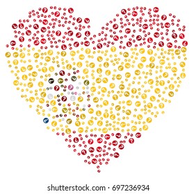 Heart shaped abstract Spanish flag - the flag of Spain made of small red and yellow  question marks