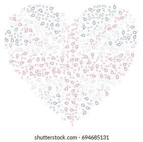 Heart shaped abstract UK flag - the flag of United Kingdom made of small red, white and blue light bulbs
