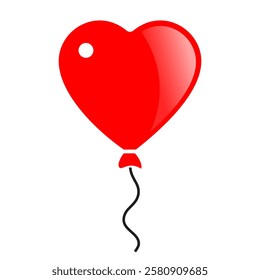 Heart shaped air balloon, love you symbol isolated on white background. Vector flat illustration for Valentine's day, simple web design element.