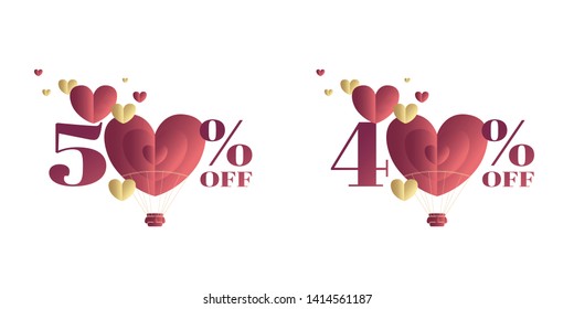 Heart Shaped Air Balloon. Valentines Day Vector Illustration. Love Representation. Romantic postcard, banner, invitation. Brazilian title, logo, lettering with Discount.