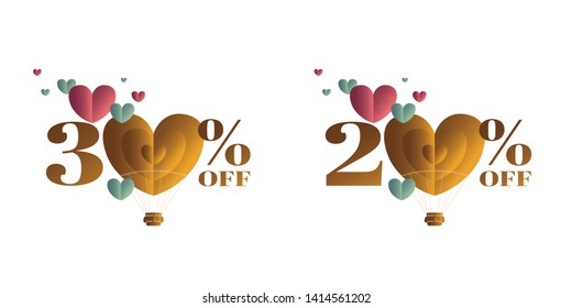 Heart Shaped Air Balloon. Valentines Day Vector Illustration. Love Representation. Romantic postcard, banner, invitation. Brazilian title, logo, lettering with Discount.