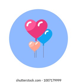 Heart Shaped Air Balloons Icon On Blue Round Background Isolated Vector Illustration