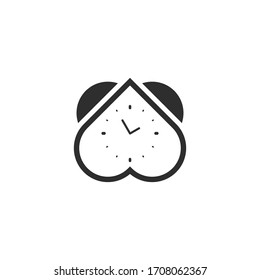 Heart shaped alarm clock, reverse heart line design concept, unique logo template, isolated on white background.