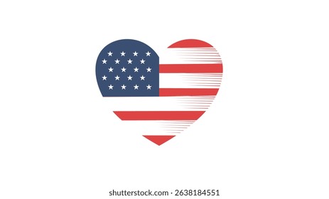Heart Shaped American Flag Emblem with Rustic Striped Background Style