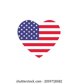 Heart shaped american flag icon. Clipart image isolated on white background