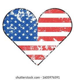 Heart shaped american flag on White background