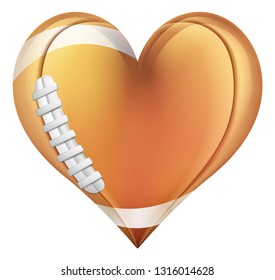 A heart shaped American football ball. Concept for passion or love of sports