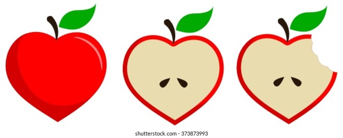 Heart Shaped Apple Fruit Vector Set in Three Steps