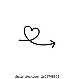 Heart shaped arrow. Simple doodle style, perfect for conveying concepts like love, target, direction, and aim
