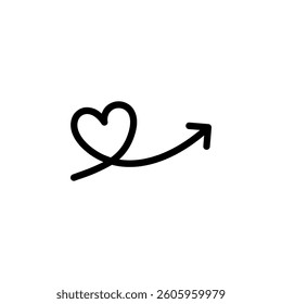 Heart shaped arrow. Simple doodle style, perfect for conveying concepts like love, target, direction, and aim
