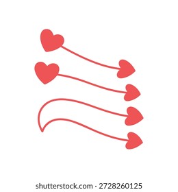 Flechas en forma de corazón curvándose con gracia en la ilustración roja minimalista