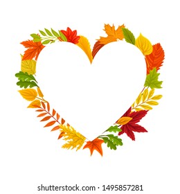 Heart shaped autumn frame. Vector illustration on a white background.