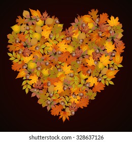 Heart shaped autumn leaves background