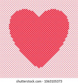 Heart shaped background design from red diagonal squares - vector graphic for Valentine's Day