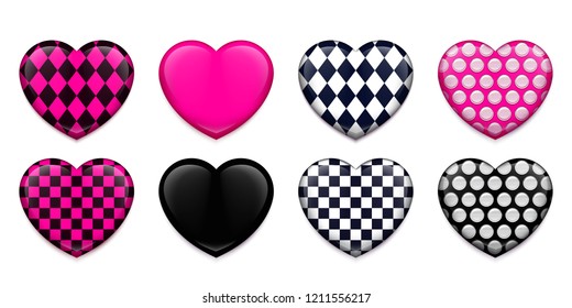 Heart shaped badges for youth subculture Emo. Vector illustration