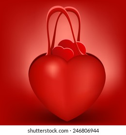 Heart shaped bag with two hearts inside, vector eps10