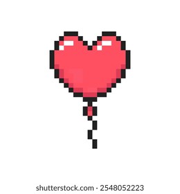 Heart shaped balloon 8-bit icon, Heart pixel art item.