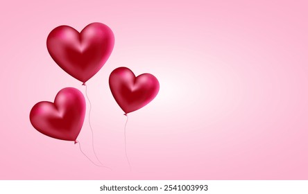 Fondo de globo en forma de corazón. Globos de aire rosados. Lugar para texto y presentaciones. Festiva y vacaciones, festival. Felicitaciones y celebración. Ilustración vectorial realista