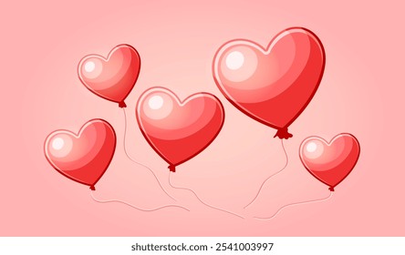 Heart shaped balloon background. Red air balloons. Holiday and vacation, festival. Congratulations and celebration. Graphic element for website. Realistic vector illustration