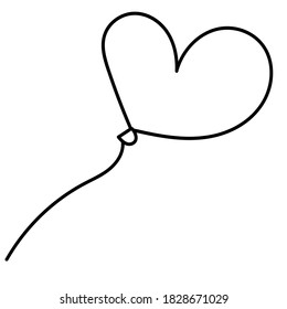 heart shaped balloon for birthday, coloring book, doodle style vector element, cute drawing for kids