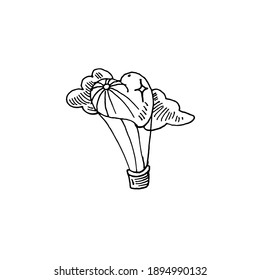 Heart shaped balloon, clouds sketch vector illustration on white background