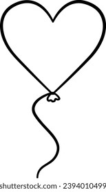 Heart Shaped Balloon for Coloring Page. Festive Decoration Item for Valentines Day or Wedding. Vector illustration