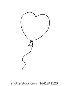 Heart shaped balloon. Continuous drawing line art style. Simple minimal sketch flat design. Symbol of love logo vector illustration