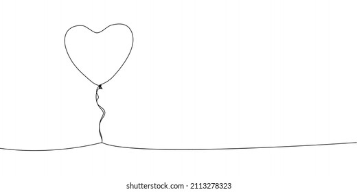 Heart shaped balloon continuous line drawing. One line art of decoration, accessory, , holiday, romance, congratulate, surprise, heart.