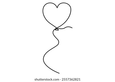 Heart shaped balloon Continuous one line drawing of heart balloon isolated vector illustration

