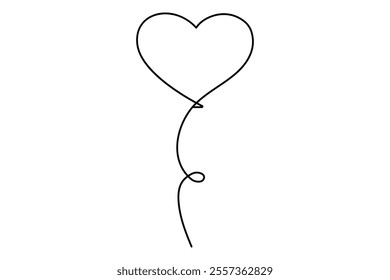 Heart shaped balloon Continuous one line drawing of heart balloon isolated vector illustration

