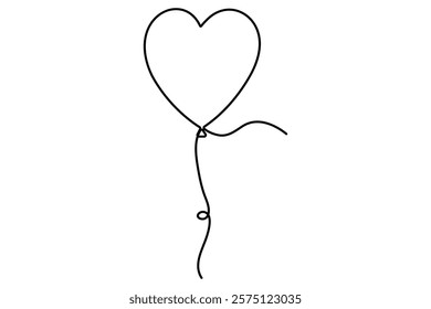 Heart shaped balloon Continuous one line drawing of heart balloon isolated vector illustration
