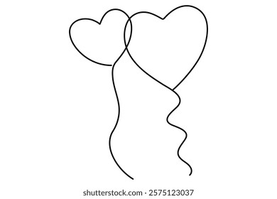 Heart shaped balloon Continuous one line drawing of heart balloon isolated vector illustration
