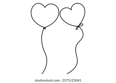 Heart shaped balloon Continuous one line drawing of heart balloon isolated vector illustration
