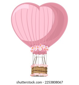 Elemento de diseño de globo en forma de corazón decorado con guirnaldas de flores decorativas para tarjetas románticas, vacaciones, fondos de pared, saludos de boda, celebraciones