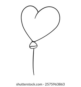 heart shaped balloon doodle style. Hand drawn black and white isolated logo. balloon line art. Design element for web graphic design poster tattoo. Coloring page art therapy. Vector illustration