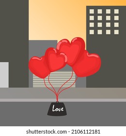 
Heart shaped balloon flat color vector item. flying in the middle of an urban street Vector illustration for valentines day celebration for graphic design