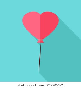Heart shaped balloon. Flat stylized object with long shadow
