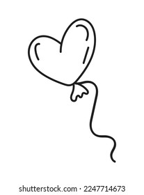 Heart shaped balloon. Hand-drawn illustration in doodle style. Perfect for cards, logo, invitations, decorations, birthday designs. Isolated on white background.Vector illustration