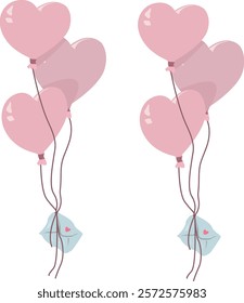 a heart shaped balloon holding an envelope on a string
