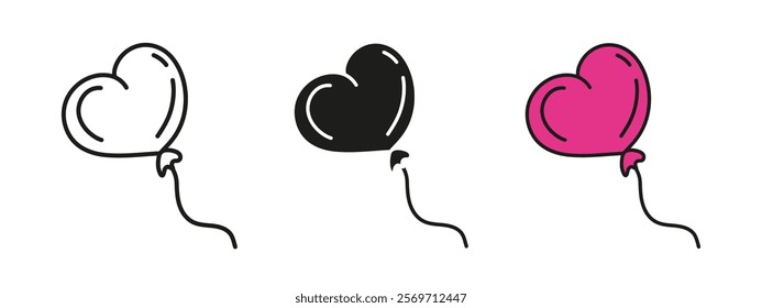 Heart shaped balloon icon. Heart shape flying balloon vector illustration. Valentine romantic decoration symbol. Wedding anniversary sign. Beloved sweetheart pink balloon pictogram. Love an amour.