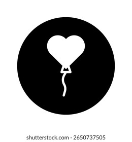 Heart Shaped Balloon Icon for Valentine's Day Celebration, Party Decoration and Love Symbol within a Black Circle