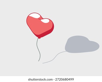 Ilustración vectorial isométrica con forma de globo en forma de corazón con sombra