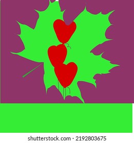 heart shaped balloon and maple leaves 